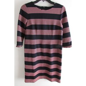 Talbots Women's Midi Dress Size 2P Navy & Pink Striped 3/4 Sleeves EUC